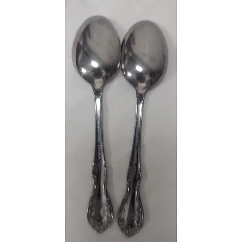 2 Vintage AMC Stainless Steel DIANA Flatware Spoons Diana Pattern 6.75in